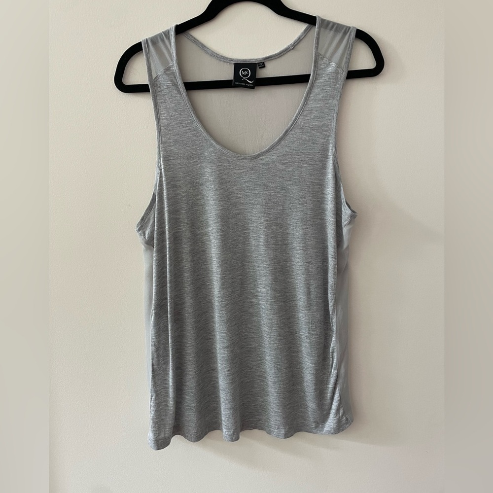 Alexander McQueen •  MCQ Gray Silk Tencil Tank Sheer Back 40 (4-6)